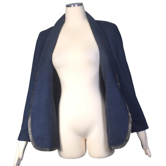 Vintage 90s 1990s Romeo Gigli Linen Striped Blazer Metallic Accents S 40 - Picture 5 of 15